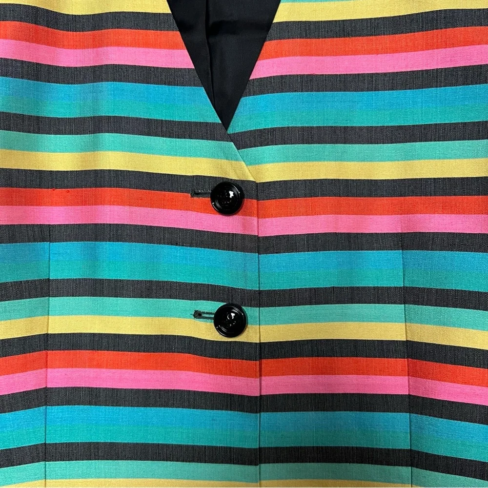 Vintage 1990s Christian Dior Colorful Stripe Two Button Silk Jacket US 10